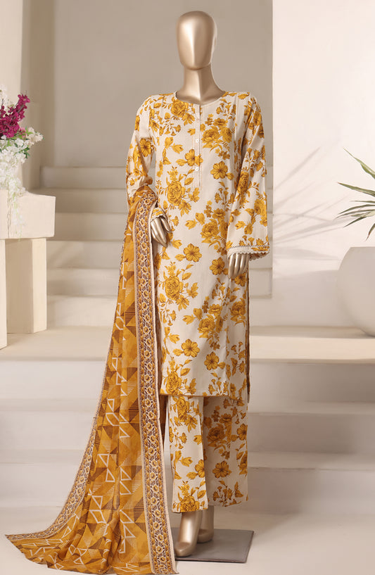 Rozaana Prints by HZ Textile Printed Cambric Stitched 3 Piece Suit - CAP-3P-805 Beige Yellow - HZ25RZN - Casual Collection