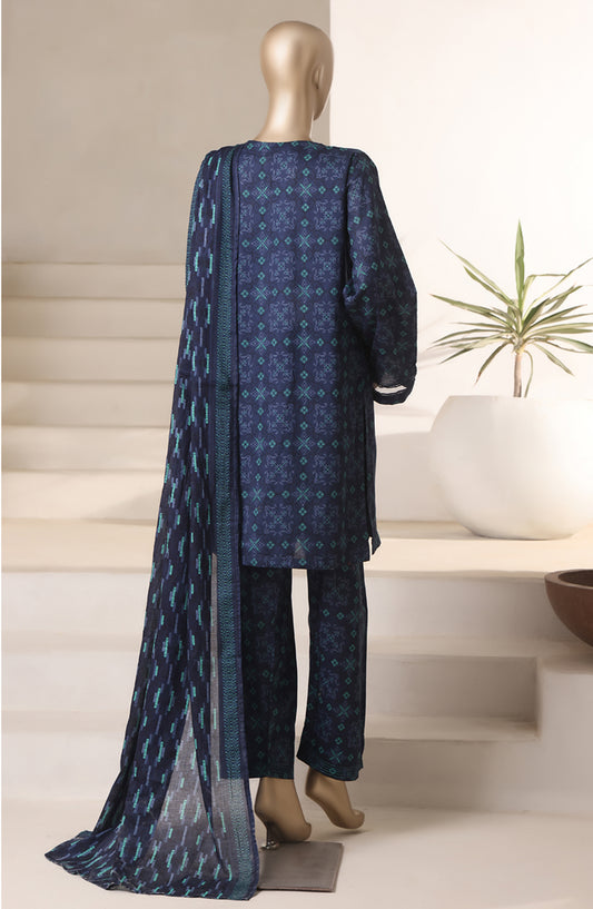 Rozaana Prints by HZ Textile Printed Cambric Stitched 3 Piece Suit - CAP-3P-804 Navy Check - HZ25RZN - Casual Collection