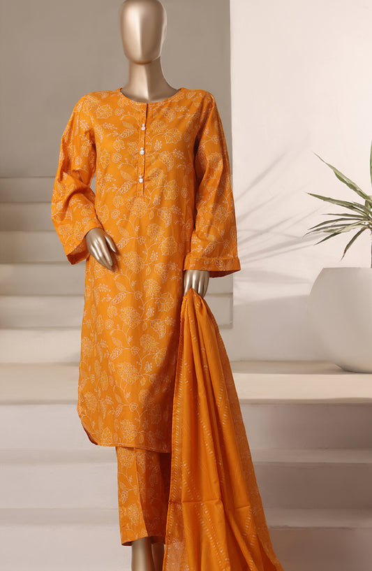 Rozaana Prints by HZ Textile Printed Cambric Stitched 3 Piece Suit - CAP-3P-809 Mustard Dots - HZ25RZN - Casual Collection