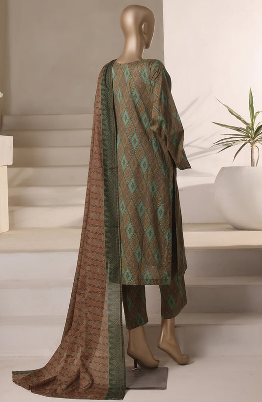Rozaana Prints by HZ Textile Printed Cambric Stitched 3 Piece Suit - CAP-3P-801 Olive Green - HZ25RZN - Casual Collection