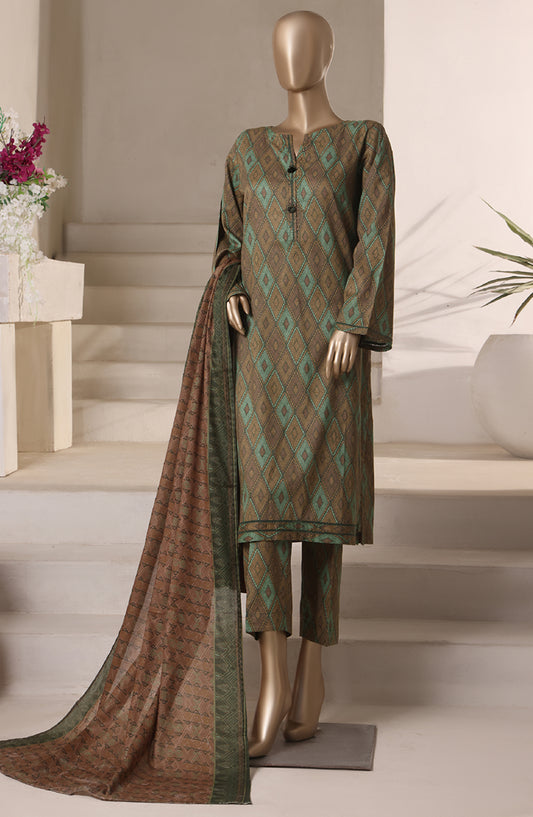 Rozaana Prints by HZ Textile Printed Cambric Stitched 3 Piece Suit - CAP-3P-801 Olive Green - HZ25RZN - Casual Collection