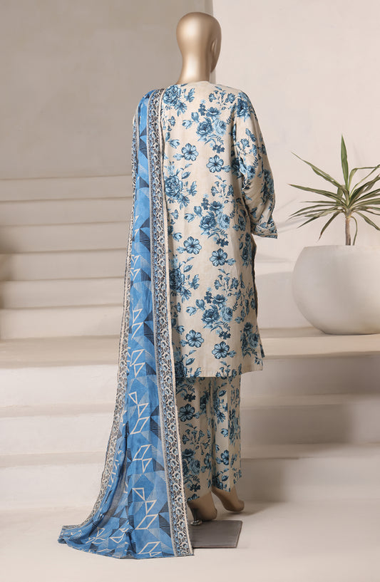 Rozaana Prints by HZ Textile Printed Cambric Stitched 3 Piece Suit - CAP-3P-806 Cream Blue - HZ25RZN - Casual Collection