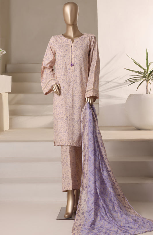 Rozaana Prints by HZ Textile Printed Cambric Stitched 3 Piece Suit - CAP-3P-808 Crunch Beige - HZ25RZN - Casual Collection