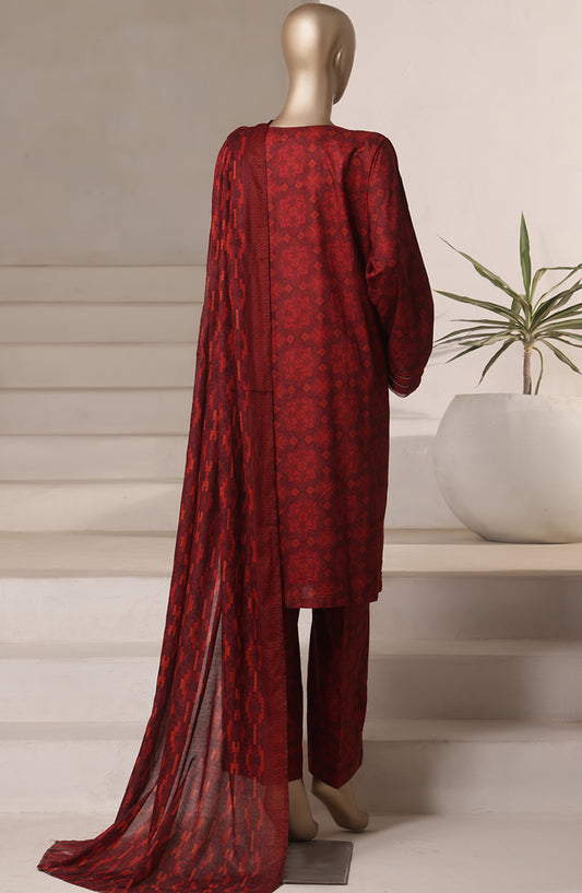 Rozaana Prints by HZ Textile Printed Cambric Stitched 3 Piece Suit - CAP-3P-803 Maroon Check - HZ25RZN - Casual Collection