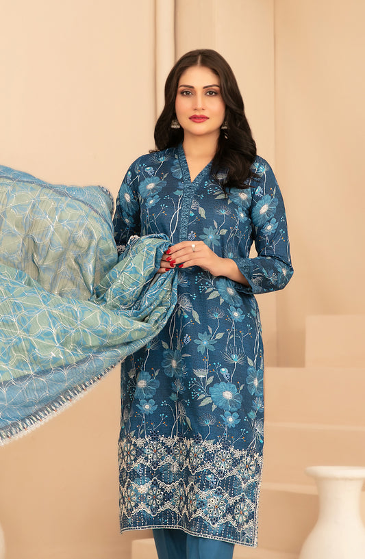 Rumeha by Tawakkal Fabrics Embroidered Lawn Unstitched 3 Piece Suit - D-5040 - TF26RUM - Blue - Summer Collection
