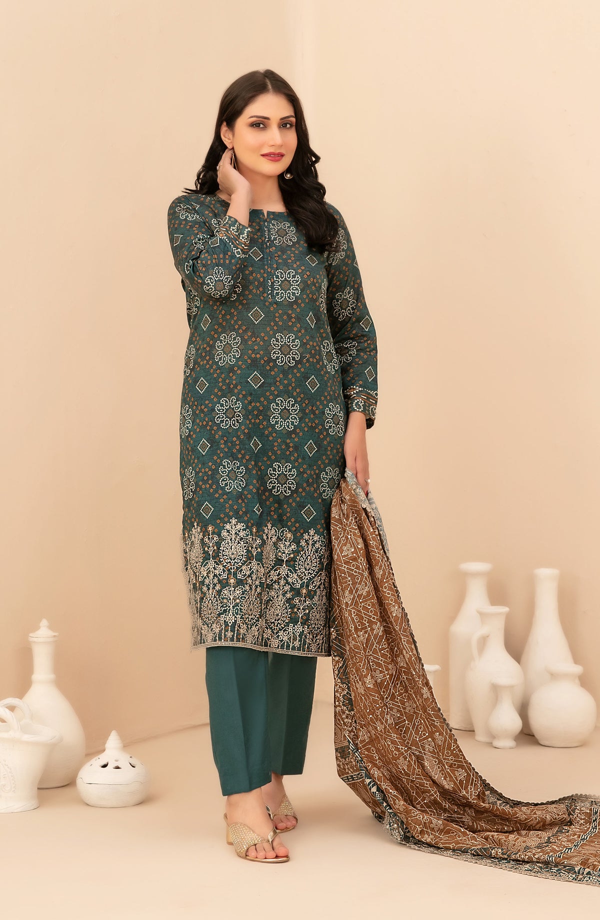 Rumeha by Tawakkal Fabrics Embroidered Lawn Unstitched 3 Piece Suit - D-5039 - TF26RUM - Green - Summer Collection
