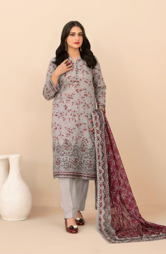 Rumeha by Tawakkal Fabrics Embroidered Lawn Unstitched 3 Piece Suit - D-5038 - TF26RUM - Grey - Summer Collection