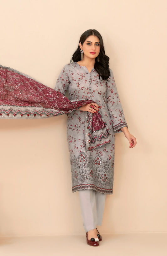 Rumeha by Tawakkal Fabrics Embroidered Lawn Unstitched 3 Piece Suit - D-5038 - TF26RUM - Grey - Summer Collection