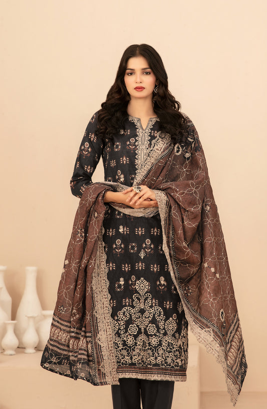 Rumeha by Tawakkal Fabrics Embroidered Lawn Unstitched 3 Piece Suit - D-5037 - TF26RUM - Black - Summer Collection