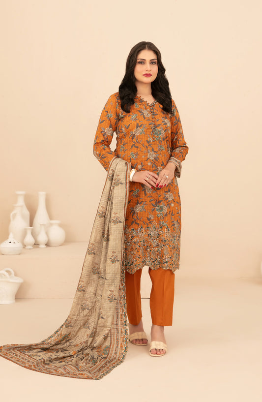 Rumeha by Tawakkal Fabrics Embroidered Lawn Unstitched 3 Piece Suit - D-5036 - TF26RUM - Mustard - Summer Collection