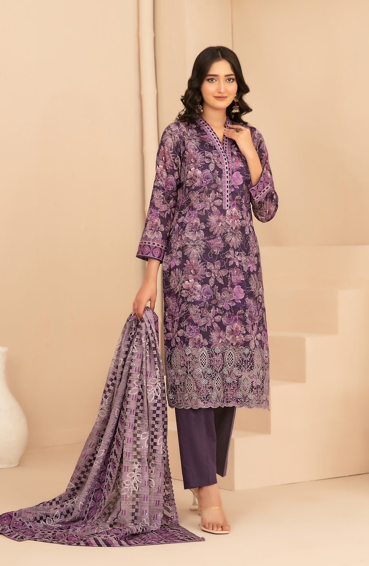 Rumeha by Tawakkal Fabrics Embroidered Lawn Unstitched 3 Piece Suit - D-5035 - TF26RUM - Purple - Summer Collection