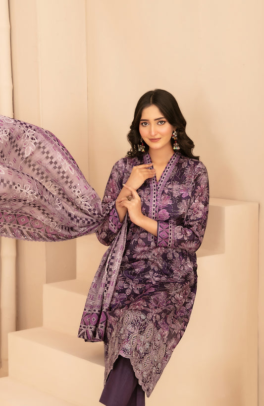 Rumeha by Tawakkal Fabrics Embroidered Lawn Unstitched 3 Piece Suit - D-5035 - TF26RUM - Purple - Summer Collection