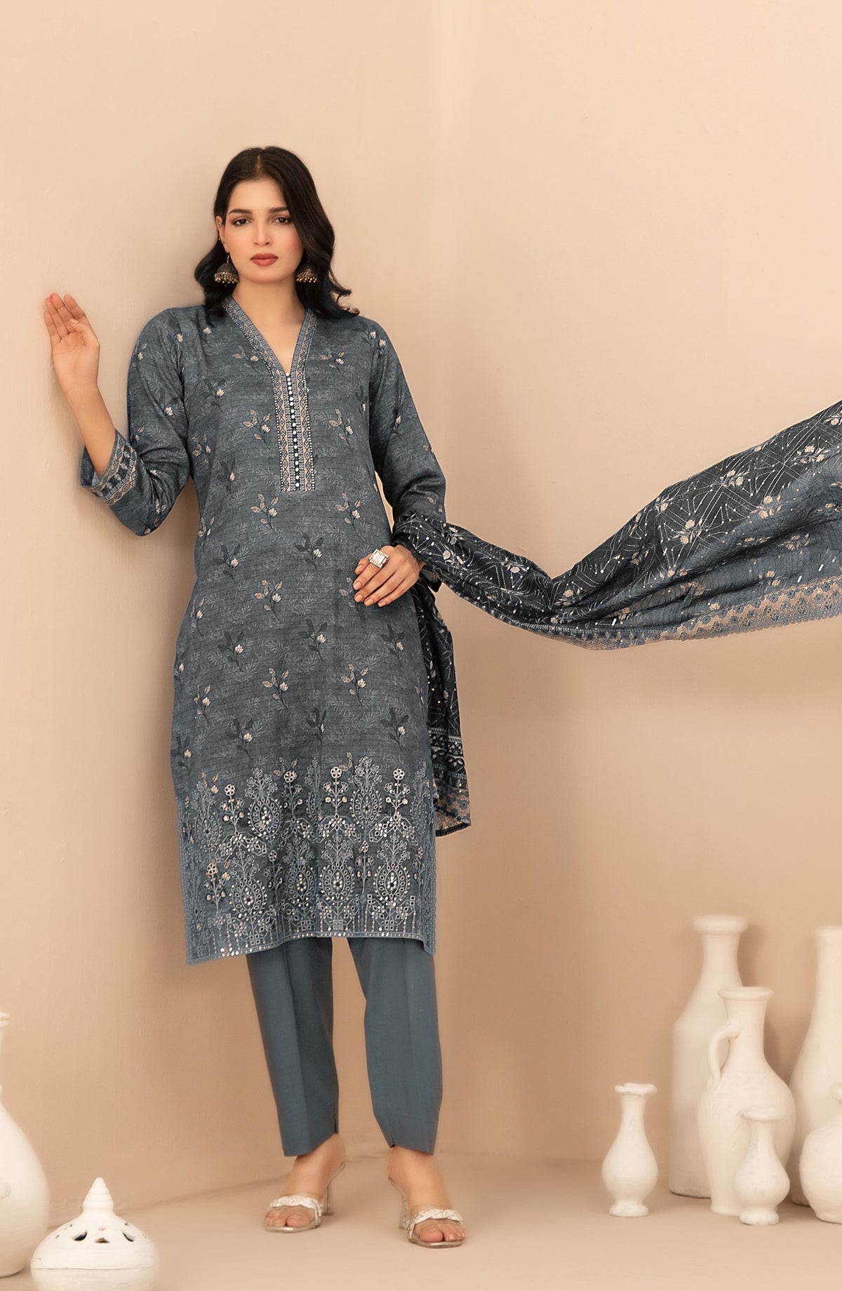 Rumeha by Tawakkal Fabrics Embroidered Lawn Unstitched 3 Piece Suit - D-5034 - TF26RUM - Blue - Summer Collection