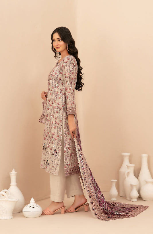 Rumeha by Tawakkal Fabrics Embroidered Lawn Unstitched 3 Piece Suit - D-5033 - TF26RUM - Fawn - Summer Collection