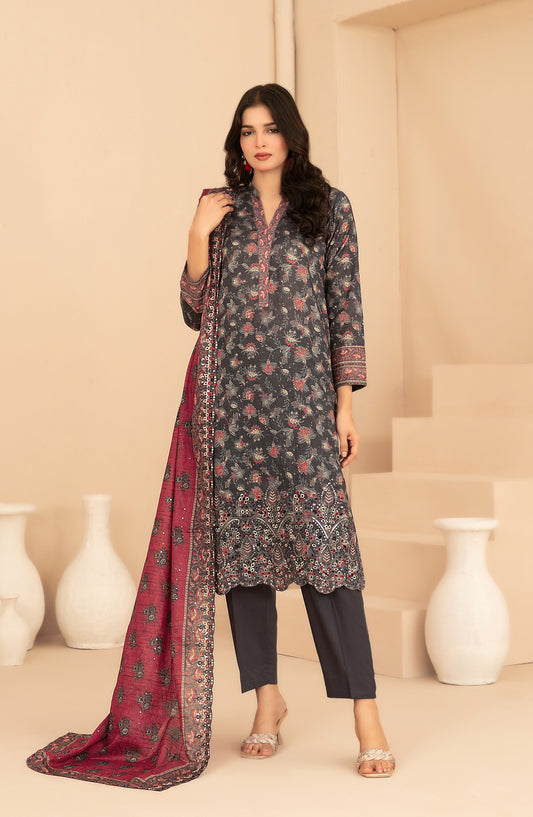 Rumeha by Tawakkal Fabrics Embroidered Lawn Unstitched 3 Piece Suit - D-5032 - TF26RUM - Grey - Summer Collection