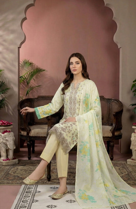 Rupas by Riaz Arts Embroidered Lawn Unstitched 3 Piece Suit - D-07 - RA26RUP - Lemon - Summer Collection