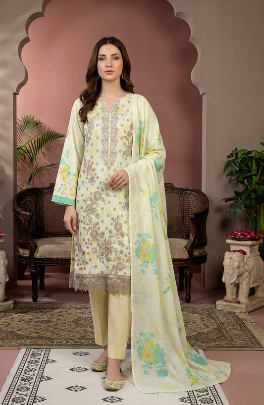 Rupas by Riaz Arts Embroidered Lawn Unstitched 3 Piece Suit - D-07 - RA26RUP - Lemon - Summer Collection
