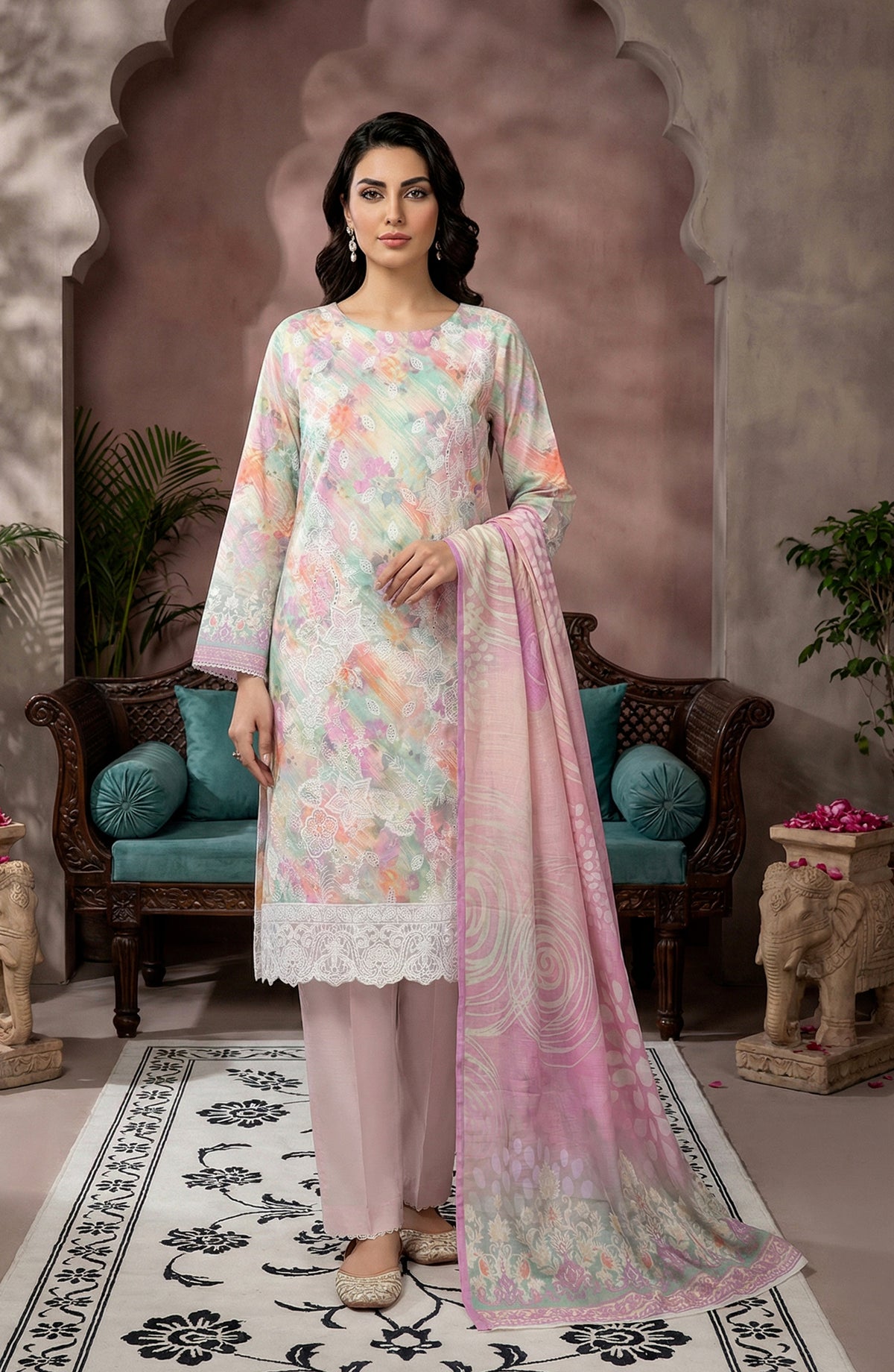Rupas by Riaz Arts Embroidered Lawn Unstitched 3 Piece Suit - D-05 - RA26RUP - Pink - Summer Collection