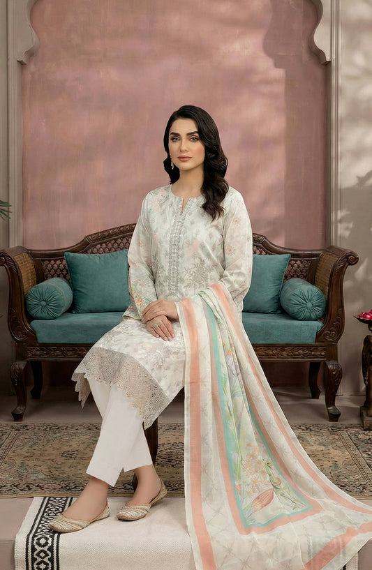 Rupas by Riaz Arts Embroidered Lawn Unstitched 3 Piece Suit - D-04 - RA26RUP - Off White - Summer Collection