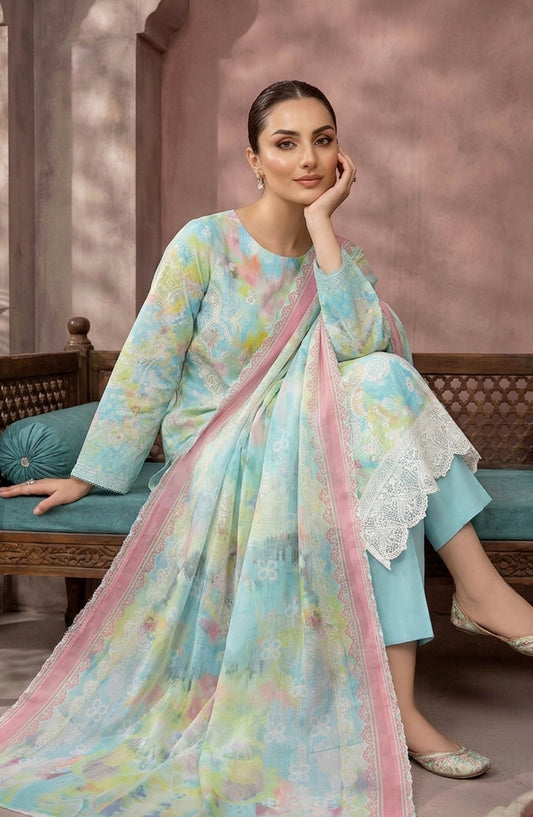 Rupas by Riaz Arts Embroidered Lawn Unstitched 3 Piece Suit - D-03 - RA26RUP - Blue - Summer Collection
