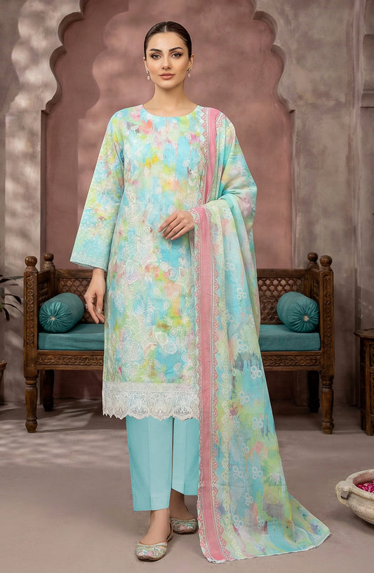 Rupas by Riaz Arts Embroidered Lawn Unstitched 3 Piece Suit - D-03 - RA26RUP - Blue - Summer Collection