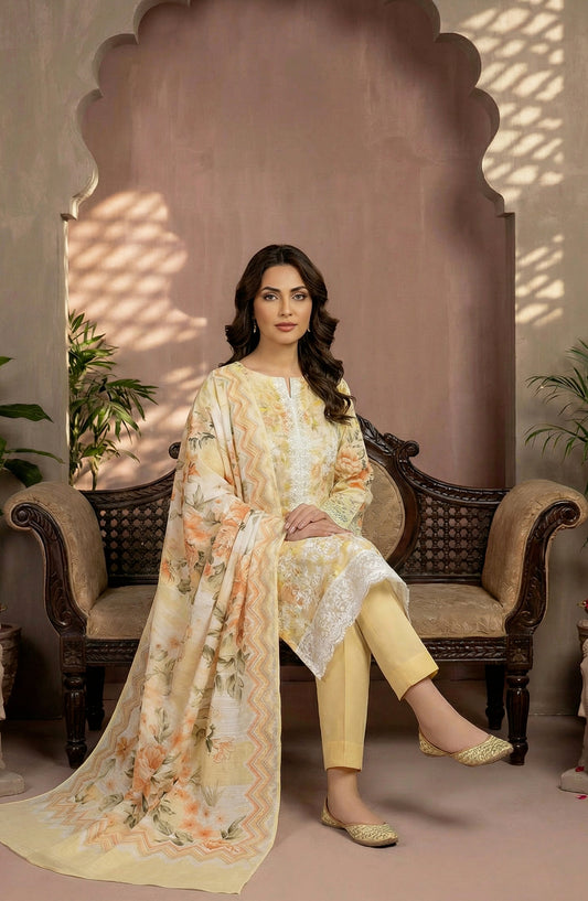 Rupas by Riaz Arts Embroidered Lawn Unstitched 3 Piece Suit - D-02 - RA26RUP - Yellow - Summer Collection