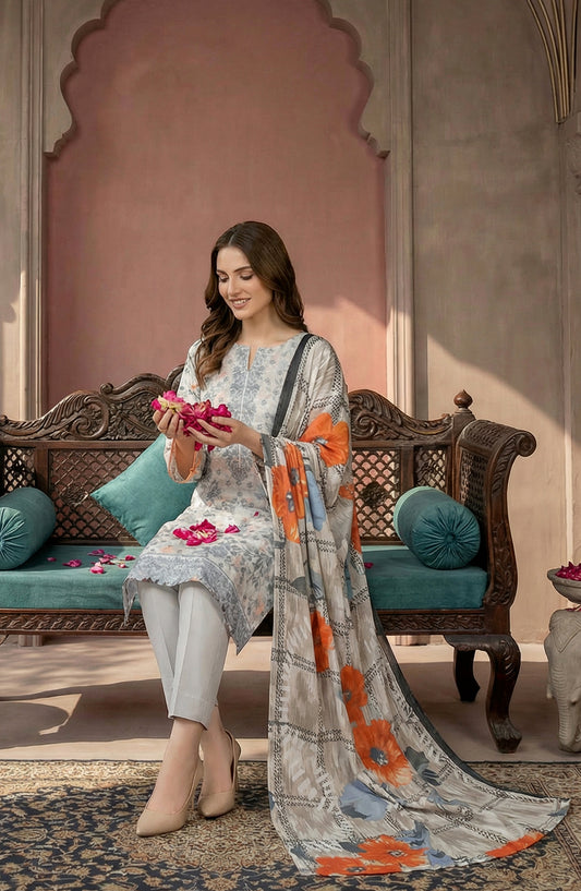 Rupas by Riaz Arts Embroidered Lawn Unstitched 3 Piece Suit - D-01 - RA26RUP - Blue - Summer Collection