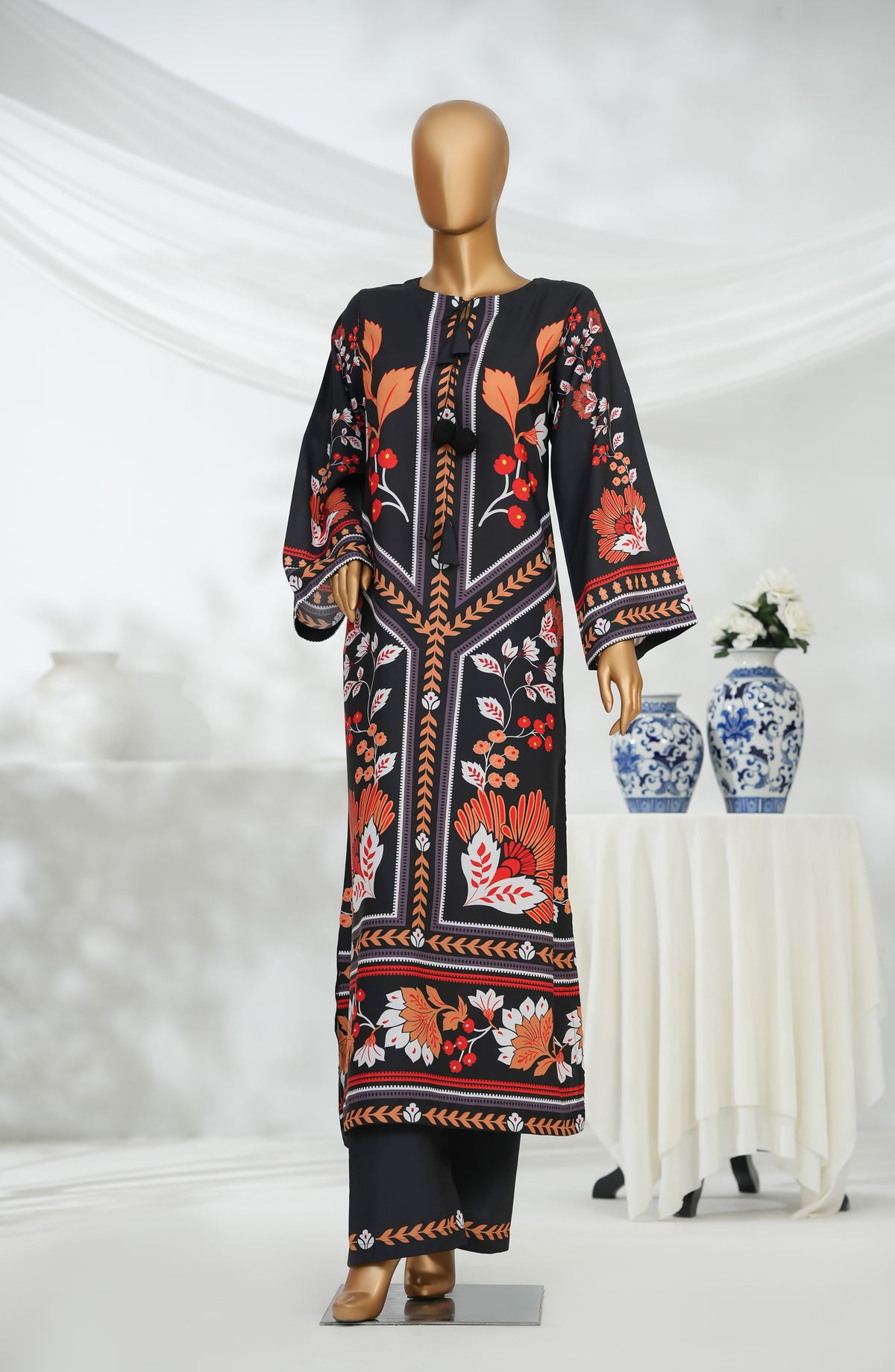 Ryhthm by Amna Khadija Digital Printed Poly Swiss Cambric Stitched 2 Piece Suit - AKR-01 - AM25RTHM - Black - Summer Collection