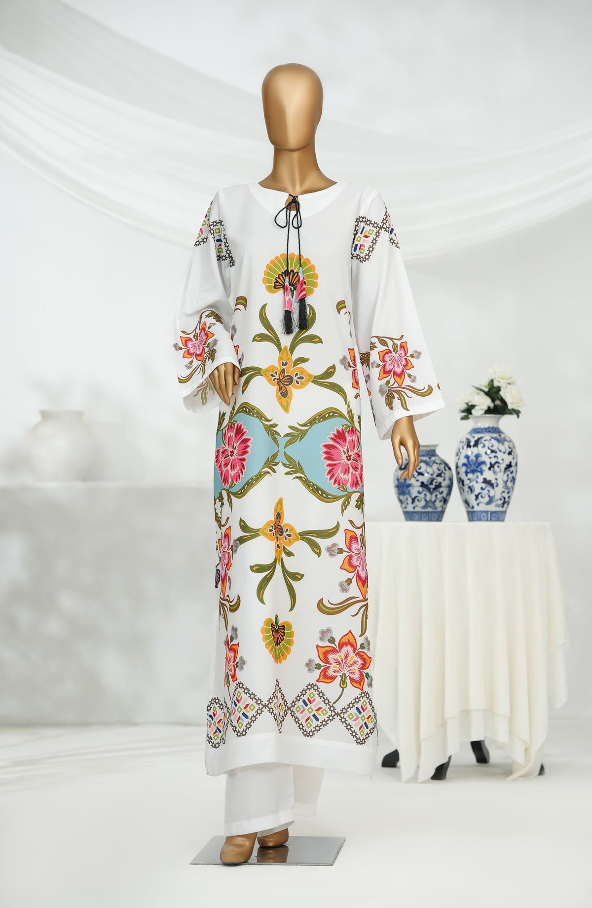 Ryhthm by Amna Khadija Digital Printed Poly Swiss Cambric Stitched 2 Piece Suit - AKR-01 - AM25RTHM - White - Summer Collection