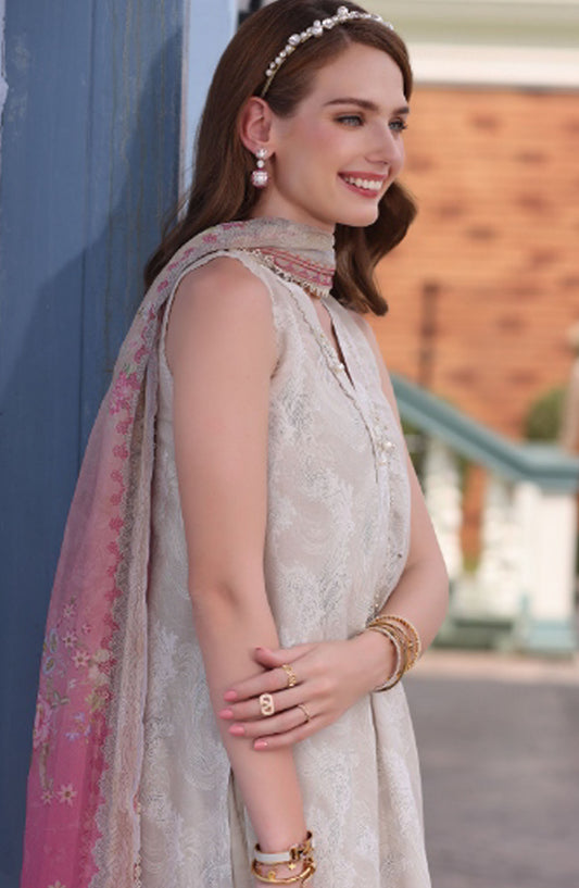 Noor by Saadia Asad Embroidered Lawn Chikankari Unstitched 3 Piece Suit - SA25ELC - D4 - White - Festive Collection