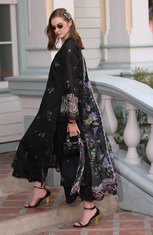 Noor by Saadia Asad Embroidered Lawn Chikankari Unstitched 3 Piece Suit - SA25ELC - D5 - Black - Festive Collection