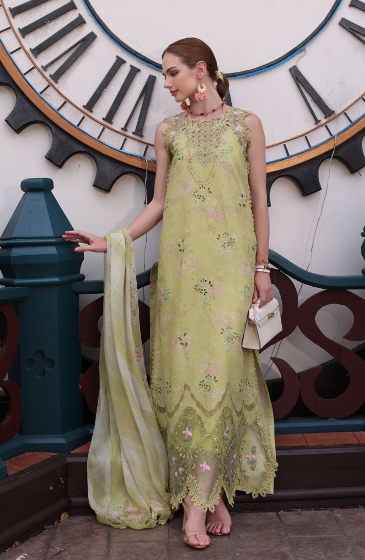 Noor by Saadia Asad Embroidered Lawn Chikankari Unstitched 3 Piece Suit - SA25ELC - D8 - Green - Festive Collection