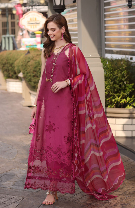 Noor by Saadia Asad Embroidered Lawn Chikankari Unstitched 3 Piece Suit - SA25ELC - D9 - Red - Festive Collection