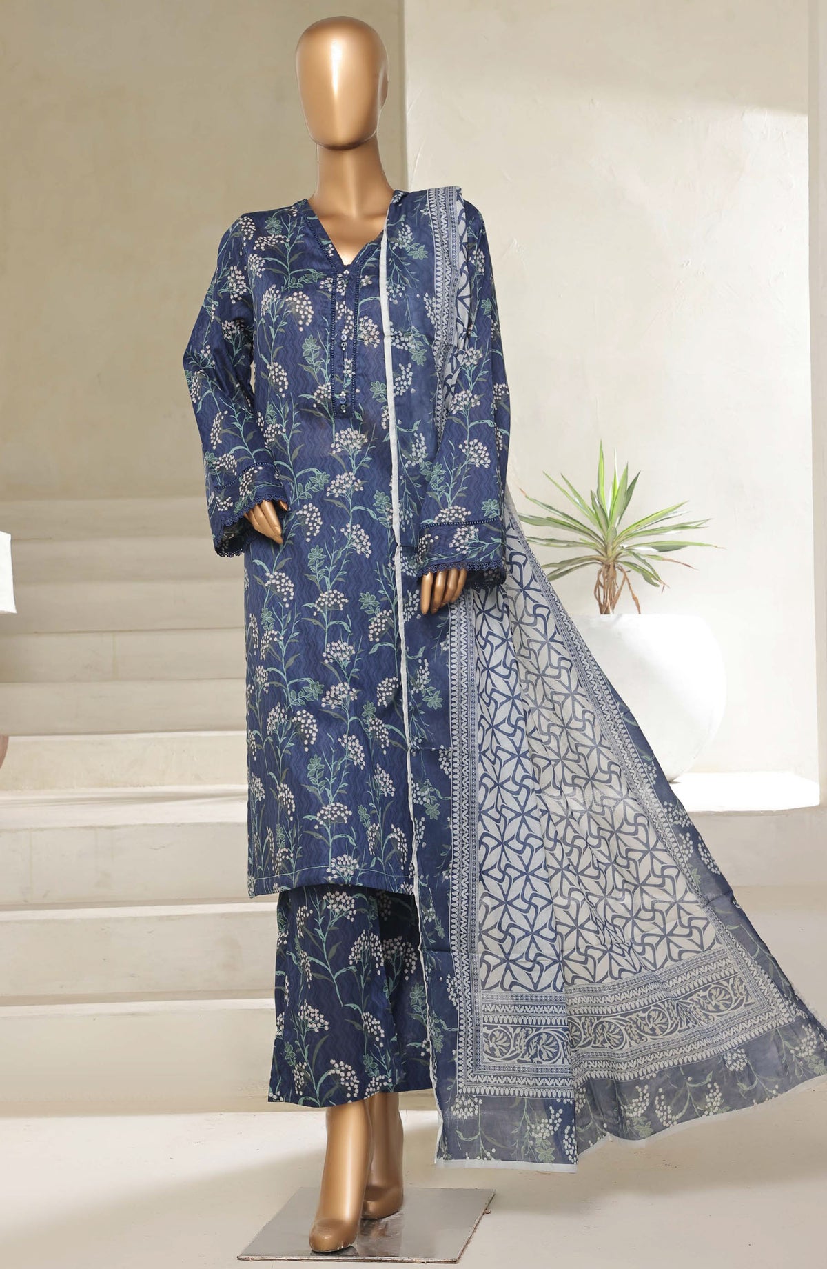 Sadabahar Printed Lawn Pret 3 Piece Suit - SBD25PLV5 - Design-01 - Blue - Summer Collection