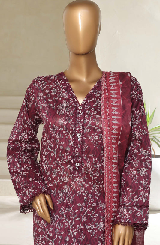 Sadabahar Printed Lawn Pret 3 Piece Suit - SBD25PLV5 - Design-02 - Maroon - Summer Collection