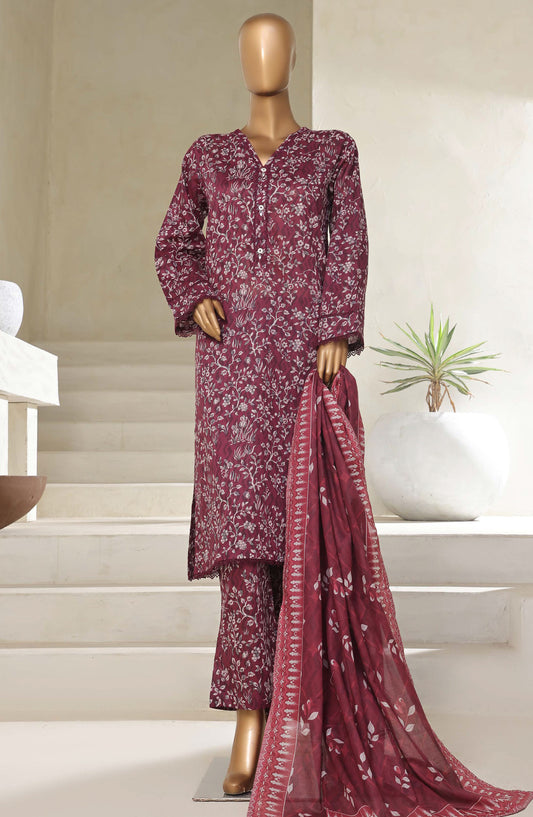 Sadabahar Printed Lawn Pret 3 Piece Suit - SBD25PLV5 - Design-02 - Maroon - Summer Collection