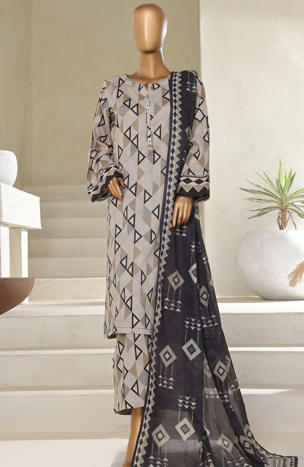 Sadabahar Printed Lawn Pret 3 Piece Suit - SBD25PLV5 - Design-10 - Grey - Summer Collection