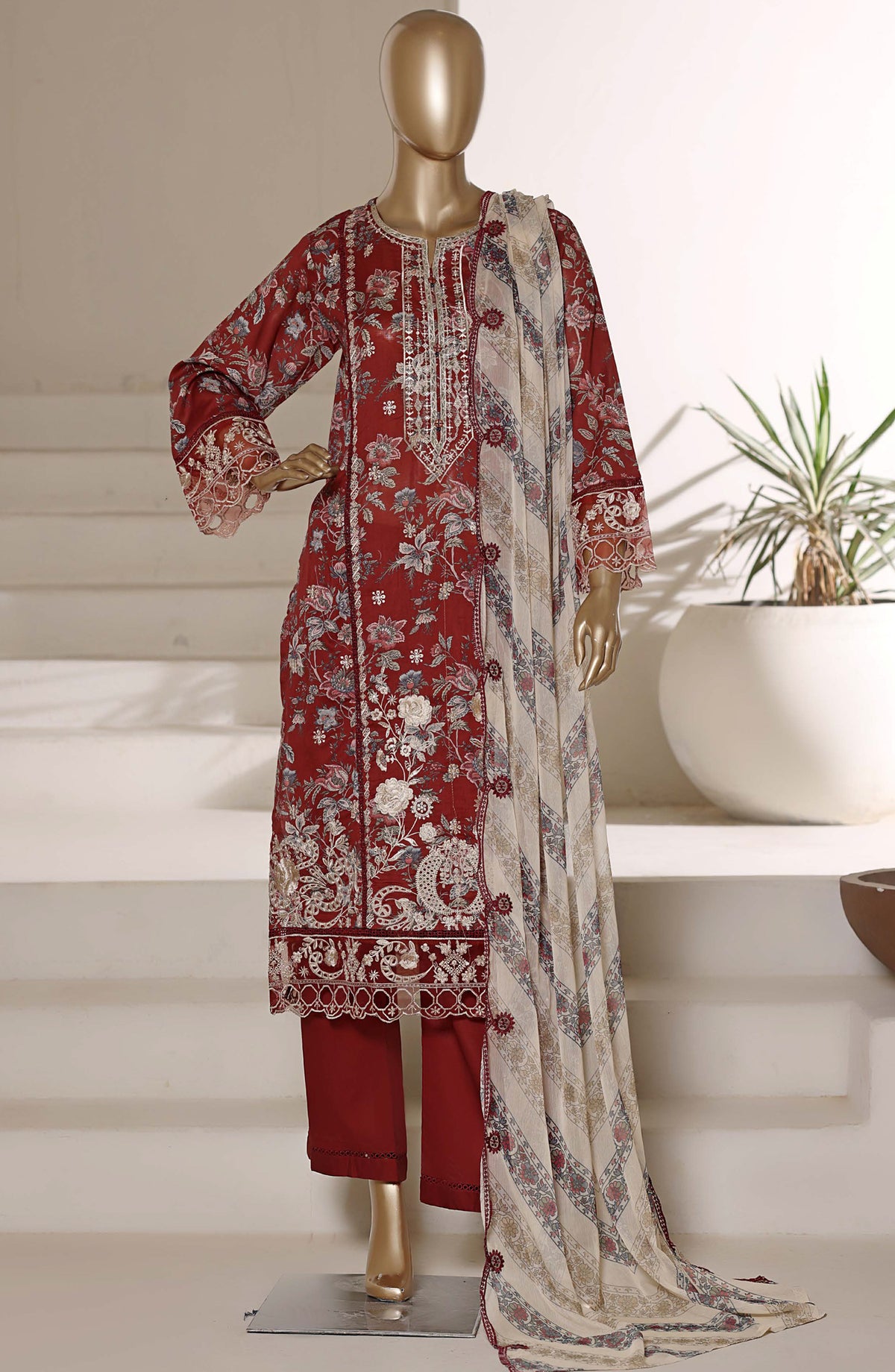 Sadabahar Signature Embroidered Stitched 3 Piece Suit - D-06 - SBD26VOL - Red - Festive Collection