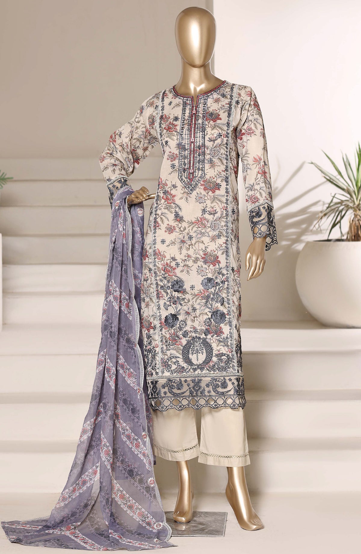 Sadabahar Signature Embroidered Stitched 3 Piece Suit - D-03 - SBD26VOL - Fawn - Festive Collection