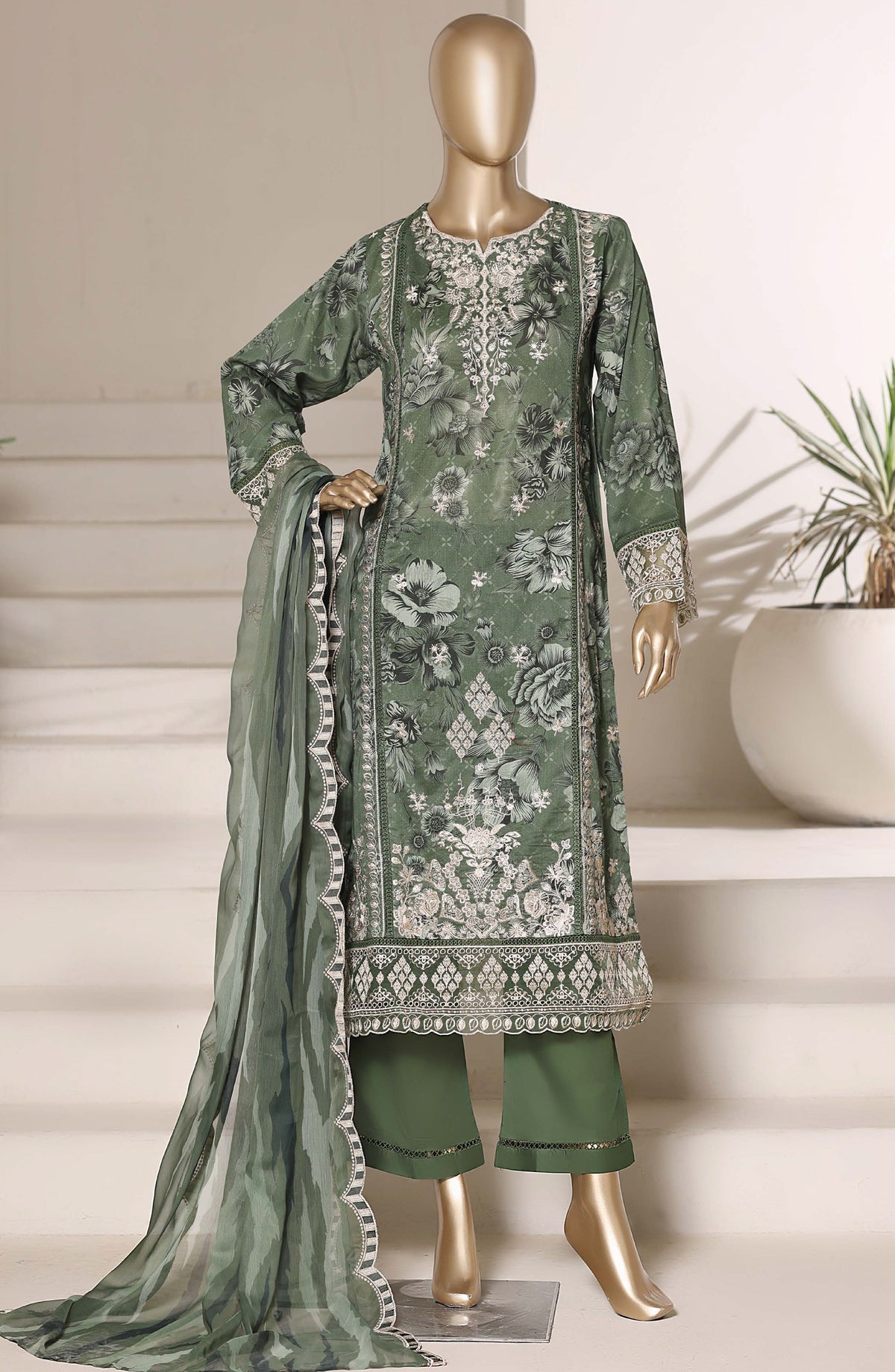 Sadabahar Signature Embroidered Stitched 3 Piece Suit - D-02 - SBD26VOL - Green - Festive Collection