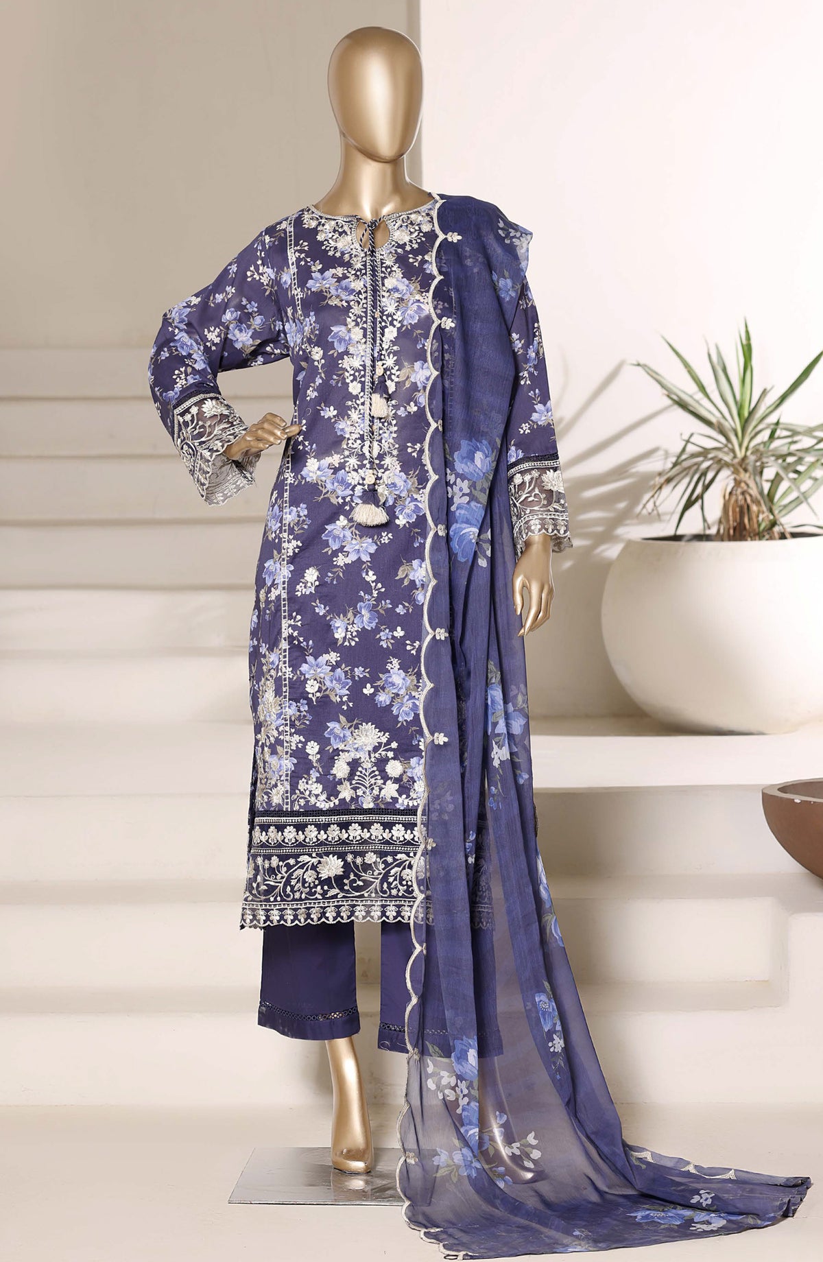 Sadabahar Signature Embroidered Stitched 3 Piece Suit - D-01 - SBD26VOL - Blue - Festive Collection
