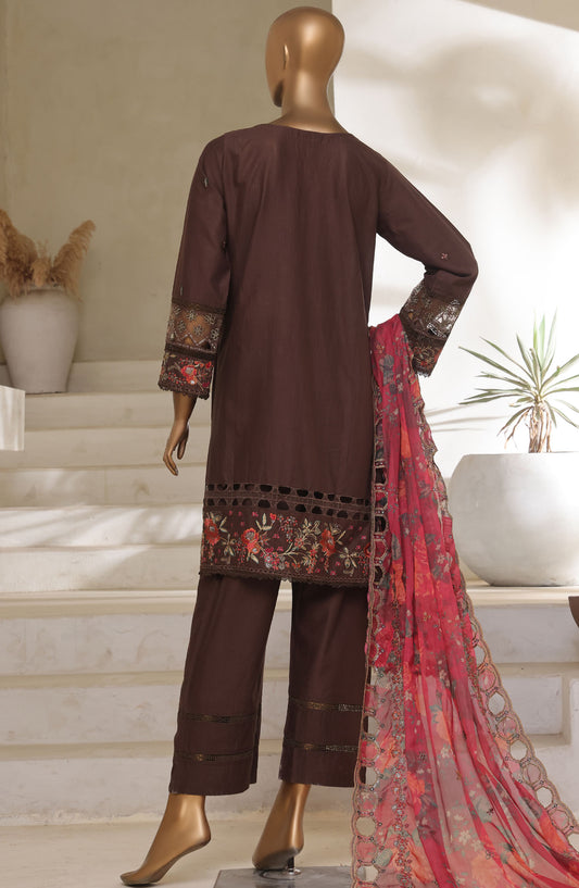 Sadabahar Embroidered Lawn Stitched 3 Piece Suit - D-02 - SBD25LESCV7 - Brown - Summer Collection