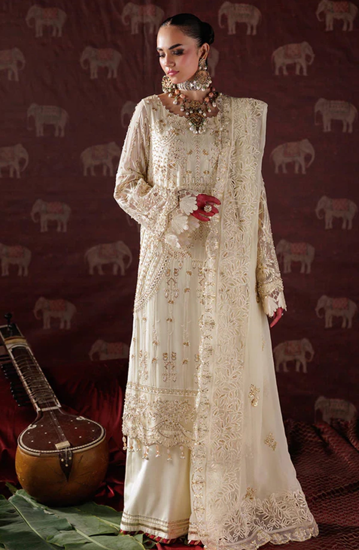 Saad Shaikh x Meeral Panache Luxury Embroidered Chiffon Unstitched 3 Piece Suit - D-10 - SSH25PN - White - Formals Collection
