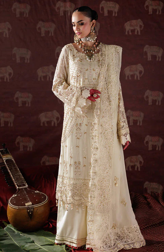 Saad Shaikh x Meeral Panache Luxury Embroidered Chiffon Unstitched 3 Piece Suit - D-10 - SSH25PN - White - Formals Collection