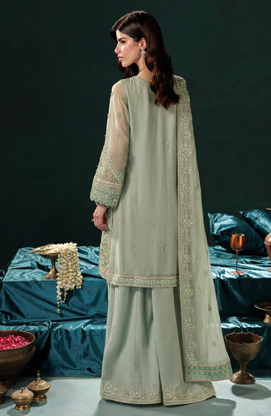 Saad Shaikh x Meeral Panache Luxury Embroidered Chiffon Unstitched 3 Piece Suit - D-09 - SSH25PN - Green - Formals Collection