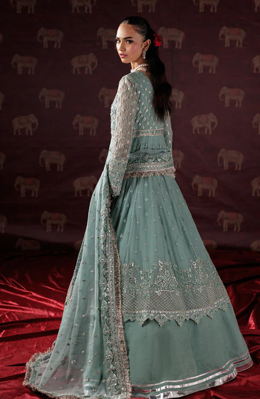 Saad Shaikh x Meeral Panache Luxury Embroidered Chiffon Unstitched 3 Piece Suit - D-08 - SSH25PN - Blue - Formals Collection