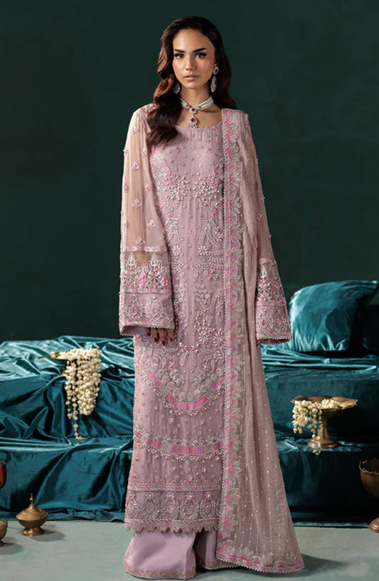 Saad Shaikh x Meeral Panache Luxury Embroidered Chiffon Unstitched 3 Piece Suit - D-07 - SSH25PN - Pink - Formals Collection