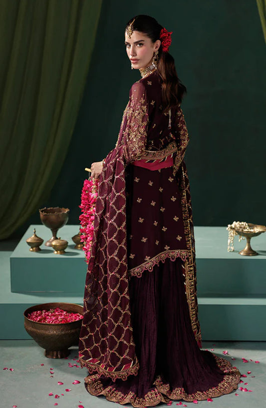 Saad Shaikh x Meeral Panache Luxury Embroidered Chiffon Unstitched 3 Piece Suit - D-06 - SSH25PN - Purple - Formals Collection