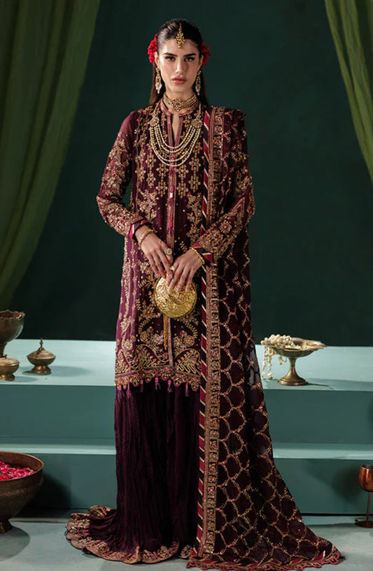 Saad Shaikh x Meeral Panache Luxury Embroidered Chiffon Unstitched 3 Piece Suit - D-06 - SSH25PN - Purple - Formals Collection