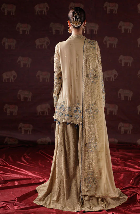 Saad Shaikh x Meeral Panache Luxury Embroidered Chiffon Unstitched 3 Piece Suit - D-05 - SSH25PN - Fawn - Formals Collection